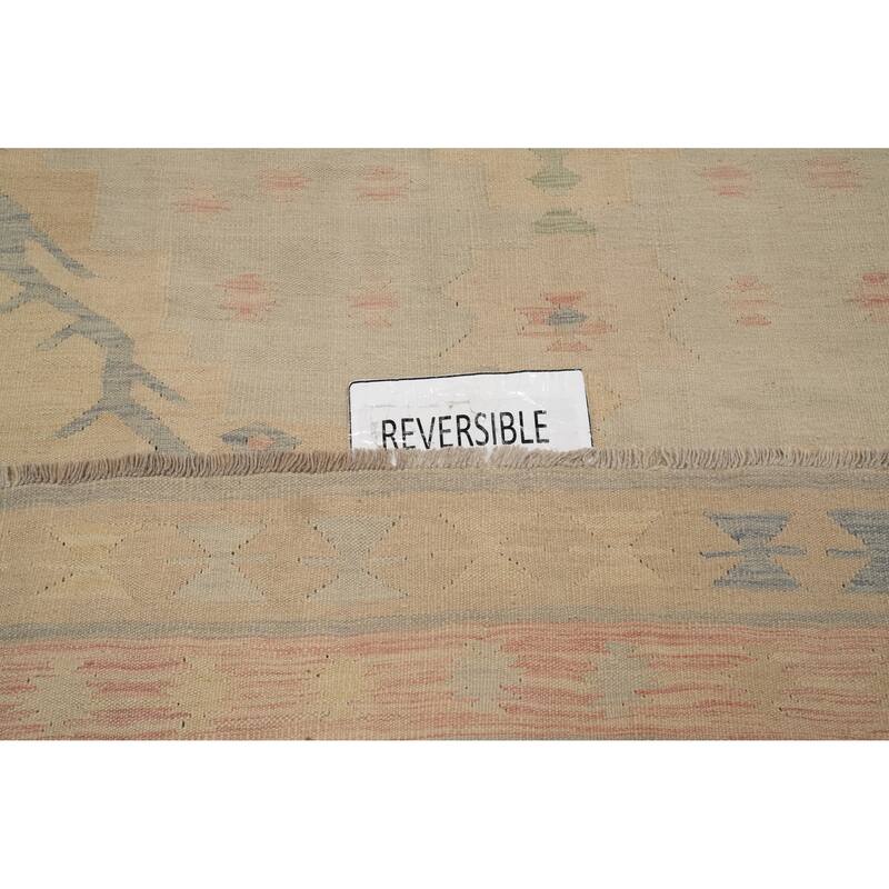 Hand Woven Oriental 100% Wool Carpet Southwestern Tribal Beige & Ivories Kilim Area Rug - 11' 10'' X 8' 9''