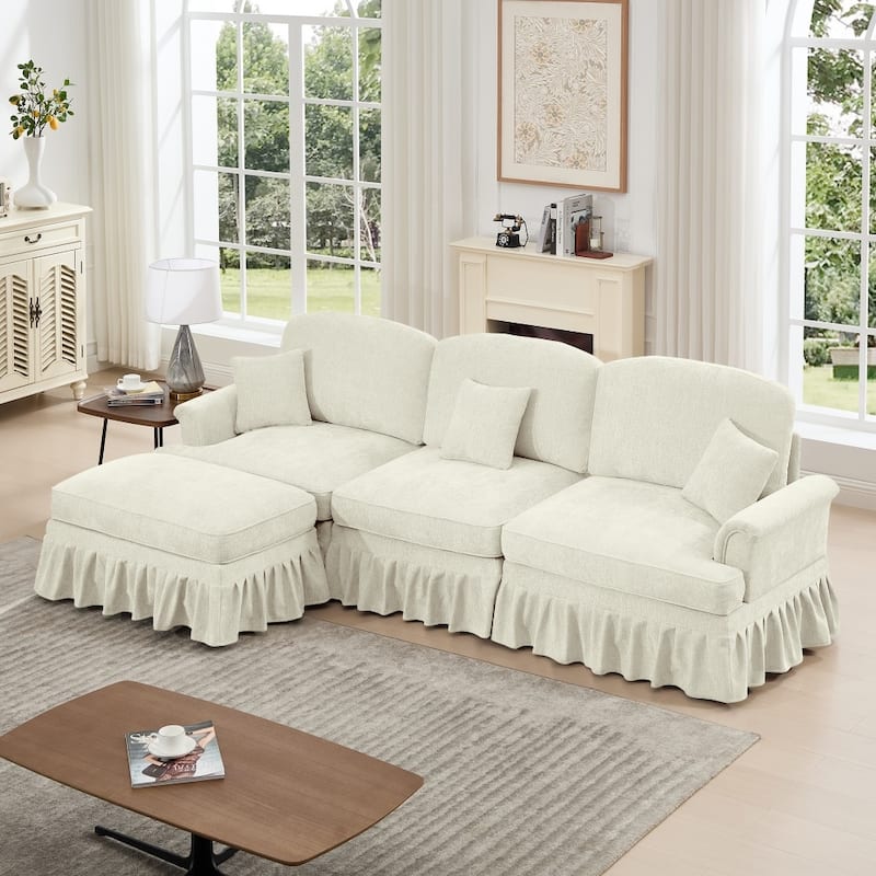 107.1" Modular Chenille L-shaped Sectional Sofa with Removable Ruffles Pleats Skirts