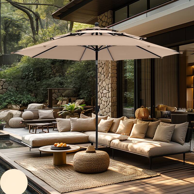 MAISON ARTS 10ft 3 Tiers Vented Patio Outdoor Umbrella with Auto-tilt and Crank Lift