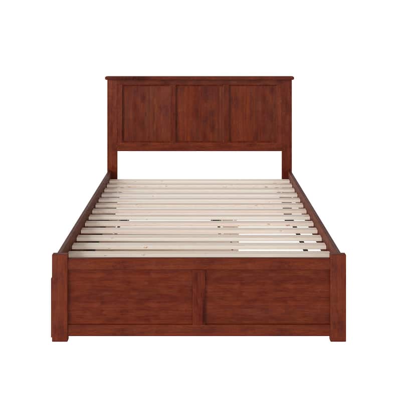 Full Size Platform Bed with Trundle & USB Port - Renaissance Romance Bed Frame, Walnut Finish