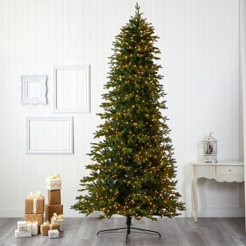 10 Ft Christmas Tree with Lights - Holiday Decor Fir Look Artificial Tree 120 Inch Tall - Green