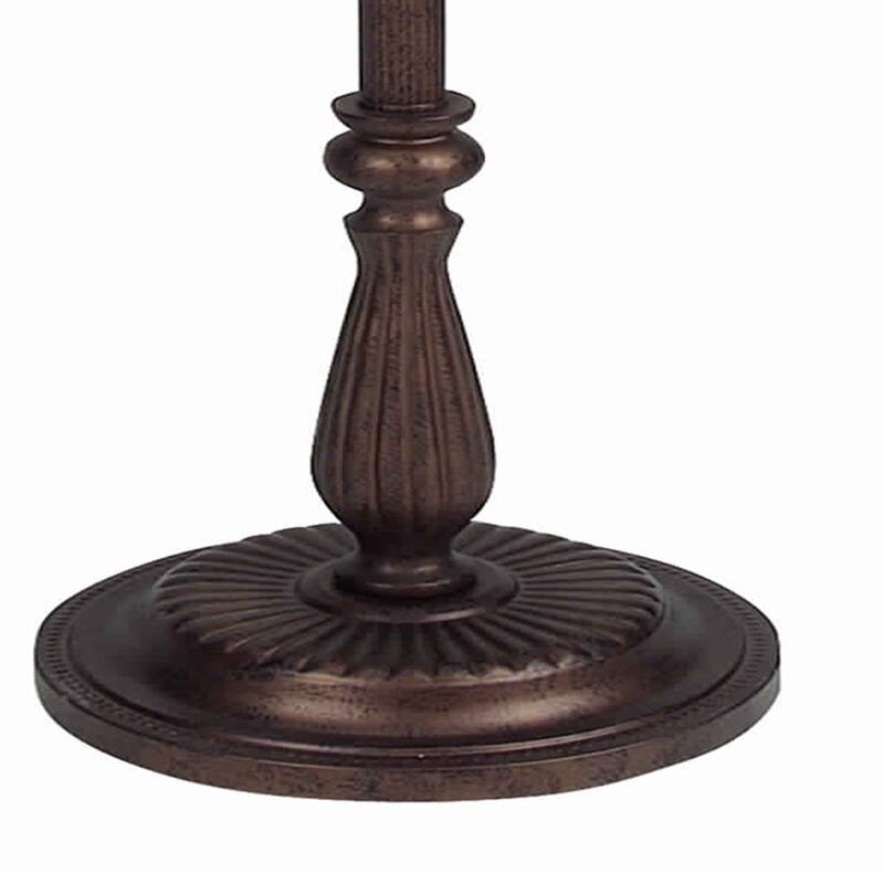 Swing Arm Metal Body Floor Lamp with Fabric Bell Shade, Bronze and Beige