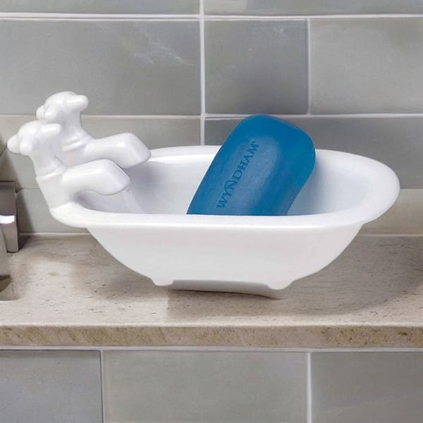 2 Vintage Porcelain Soap Dish Clawfoot Tub Sponge Tray Renovators