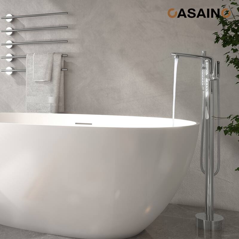 CASAINC Single-Handle Freestanding Floor-Mount Roman Tub Faucet with Handheld Shower - Chrome Plated