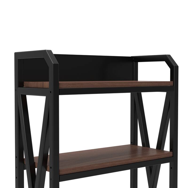 HomeRoots 56" Black And Brown Metal and Wood Four Tier Etagere Bookcase