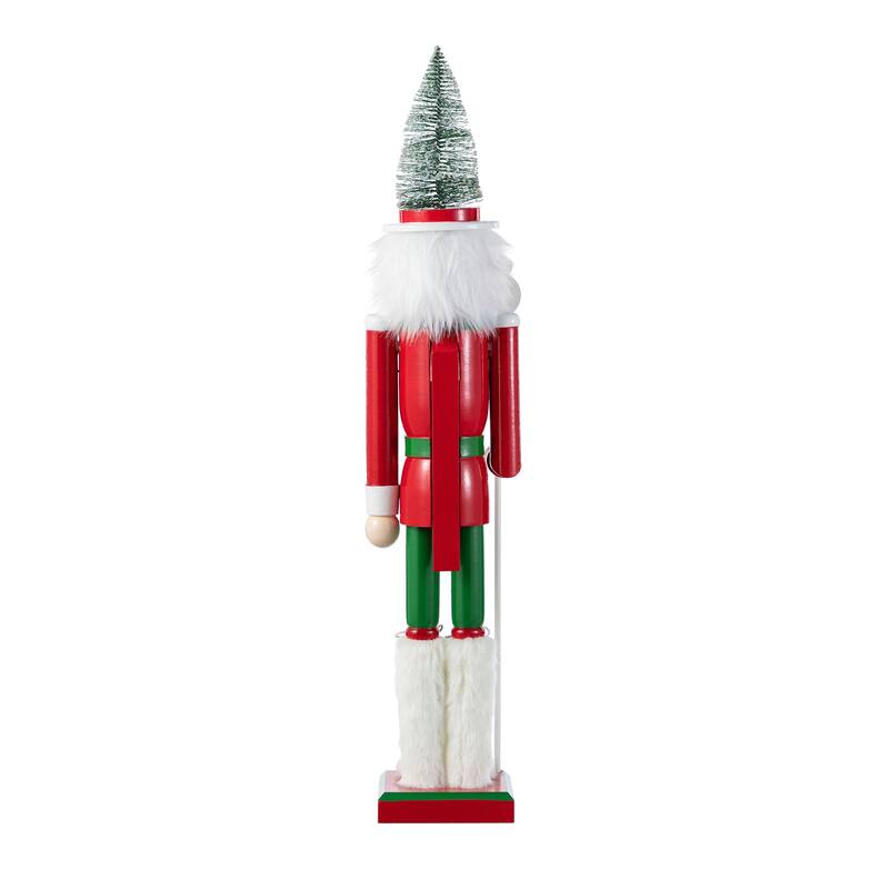 Glitzhome Wooden Christmas Green Brush Tree or Pink Cake Nutcracker