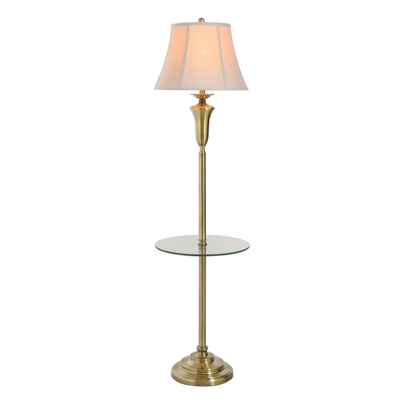 StyleCraft Floor Lamp - Antique Brass Finish - Natural Linen Fabric Shade
