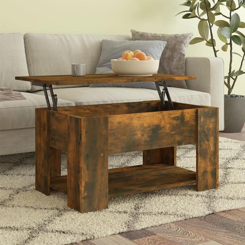vidaXL Coffee Table Lift Top End Table Accent Side Sofa Table Engineered Wood - 31.1" x 19.3" x 16.1" - Smoked oak