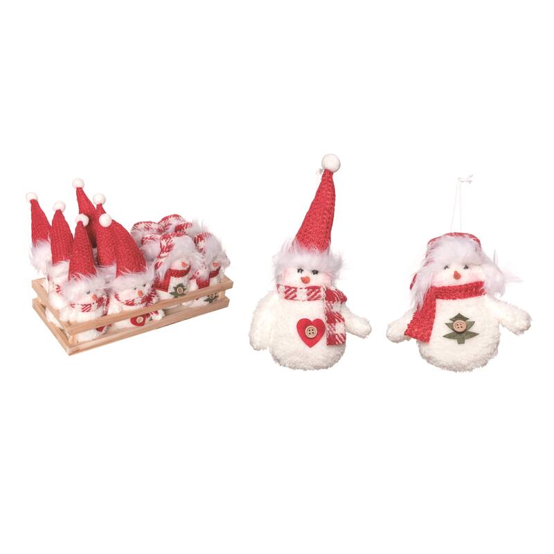 Transpac Polyester 5.5 in. Multicolor Christmas Plush Gingham Snowman Set of 12 in Crate