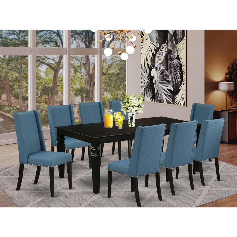 9-Piece Dining Set - Rectangular Table with 8 Parson Chairs - Hardwood Frame - Black Finish - 84