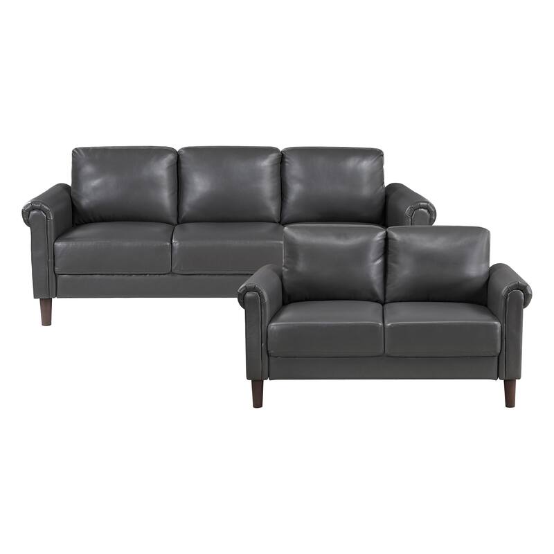 Fremont & Park Frances Faux Leather 2-Piece Living Room Set - Brown Finish Feet - Dark gray