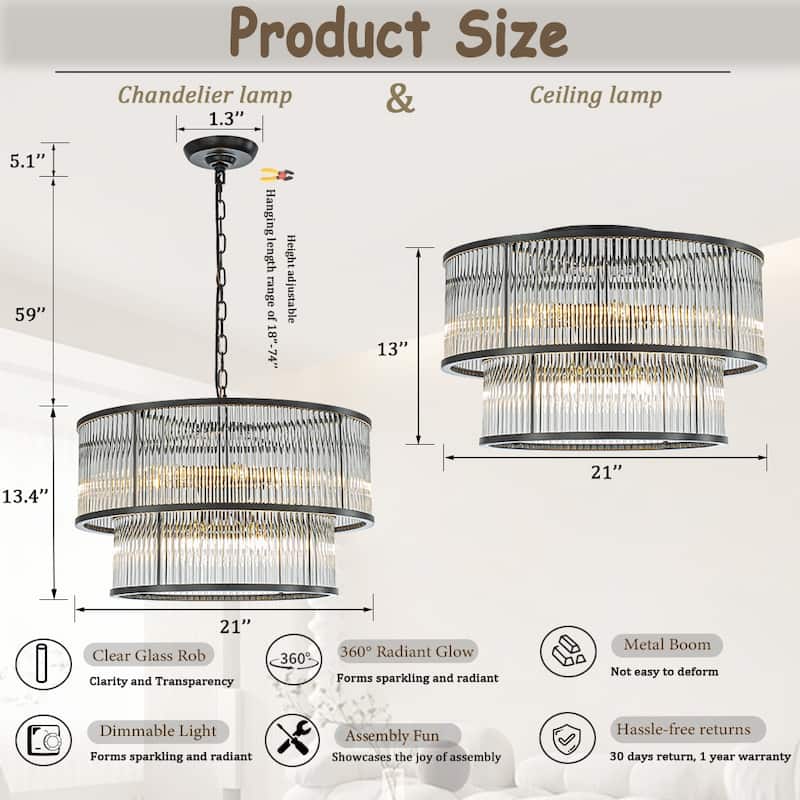 Modern Glam Black / Antique Bronze 4/10-Light Glass Drum Flush Mount Contemporary Ceiling Light For Living Room Entryway