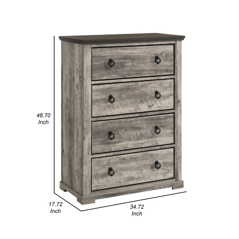 Elaya Tall Dresser Chest with 4 Drawers, Black Metal, Weathered Gray