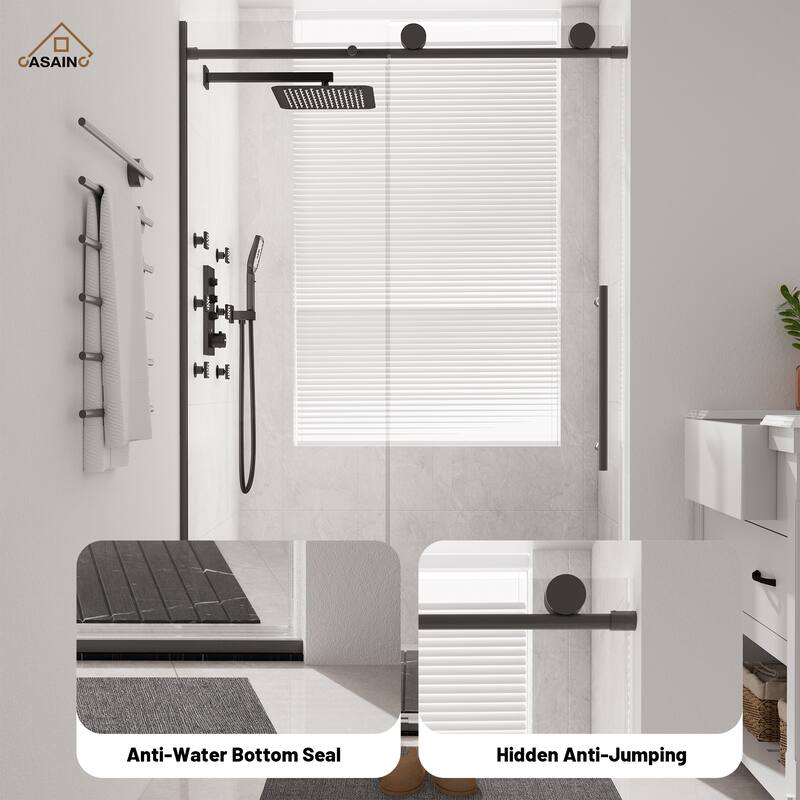 CASAINC 48 in. W x 76 in. H Sliding Frameless Shower Door with Tempered Glass