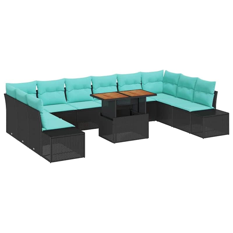 vidaXL 11 Garden Sofa Set with Cushions Black/Grey Poly Rattan - 135.4 x 89.4 x 27.2
