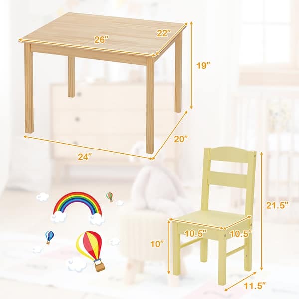 Kids Wooden Table Chair Set 5 Pieces Set Playroom Furniture