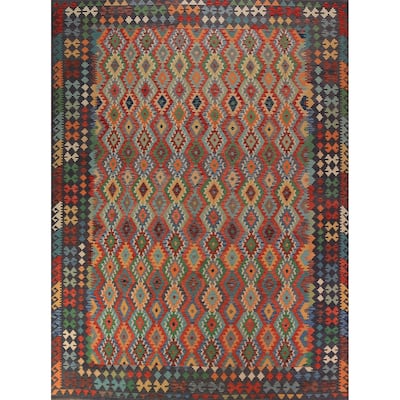 Kilim Area Rug Hand-Woven Living Room Wool Carpet - 10'0"x 13'1"