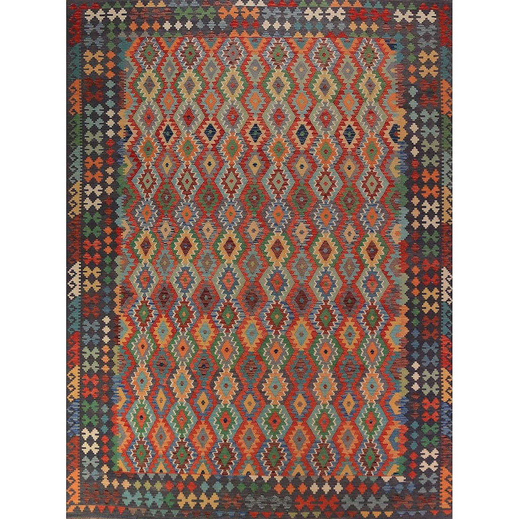 Kilim Area Rug Hand-Woven Living Room Wool Carpet - 10'0"x 13'1"