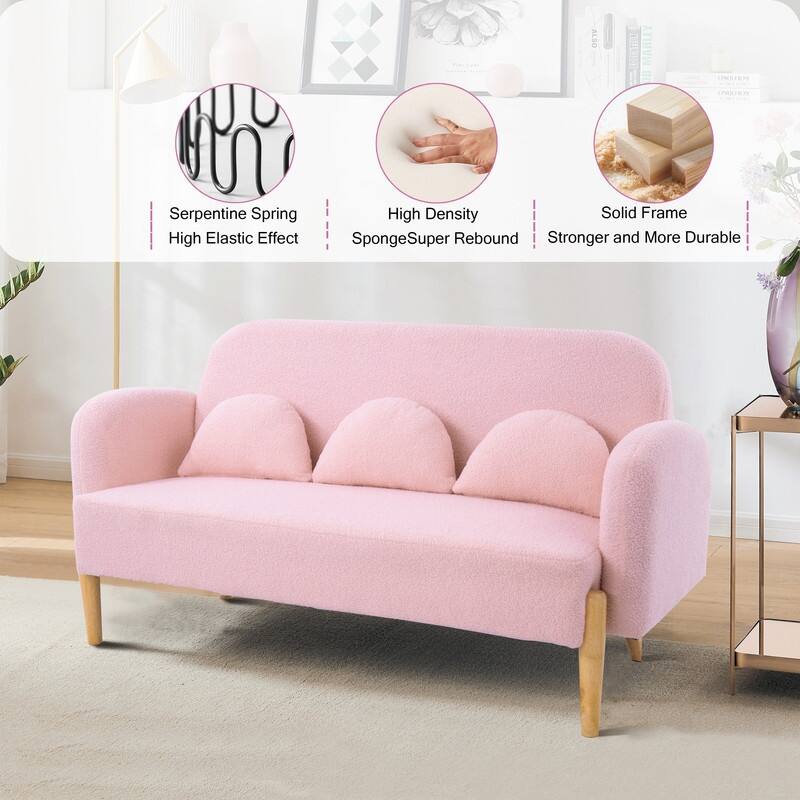59.1" Square Arm Teddy Velvet Pink Sofa With Three Lumbar Pillows（New）