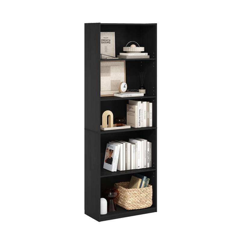 Furinno Gehry 5-Tier Bookcase, Bookshelf with Adjustable Shelves, Amber Pine