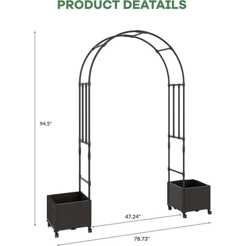 Metal Garden Arch Trellis, with 2 Built-in Planter Boxes