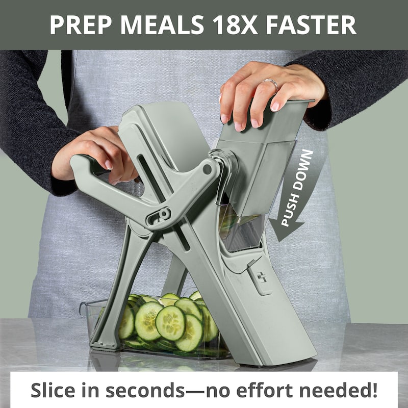 NutriSlicer Upright Mandoline Slicer - 5 Stainless Steel Blades, BPA-Free and Dishwasher Safe