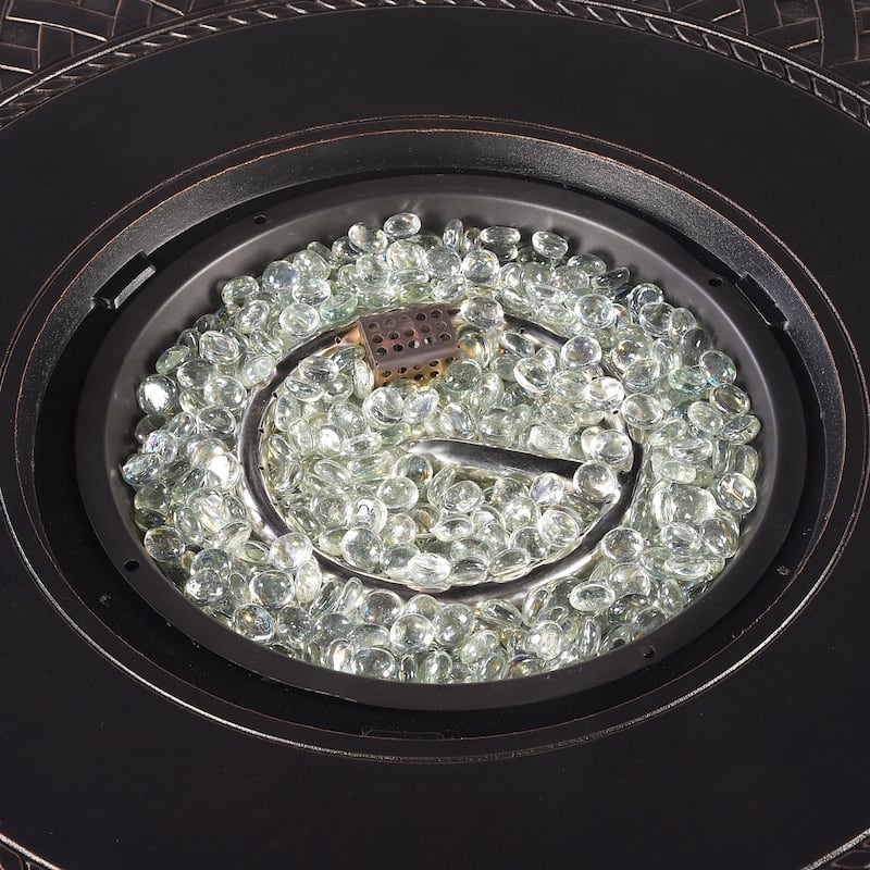 Round 34 in. x 34 in. Aluminum Propane Fire Pit Table with Glass Beads, Two Covers, Lid, 37,000 BTUs - N/A