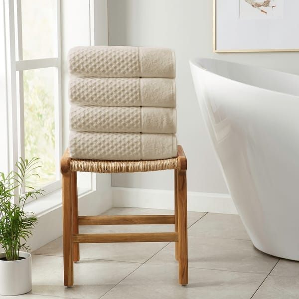 Linery & Co. Cotton Diamond Waffle Texture Bath Towels. - Bath Towel (Pack of 4) - Oatmeal