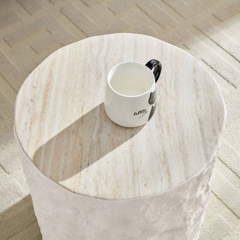 GDF Studio - Aries Modern Fiberglass Round Side Table with Imitation Stone Design
