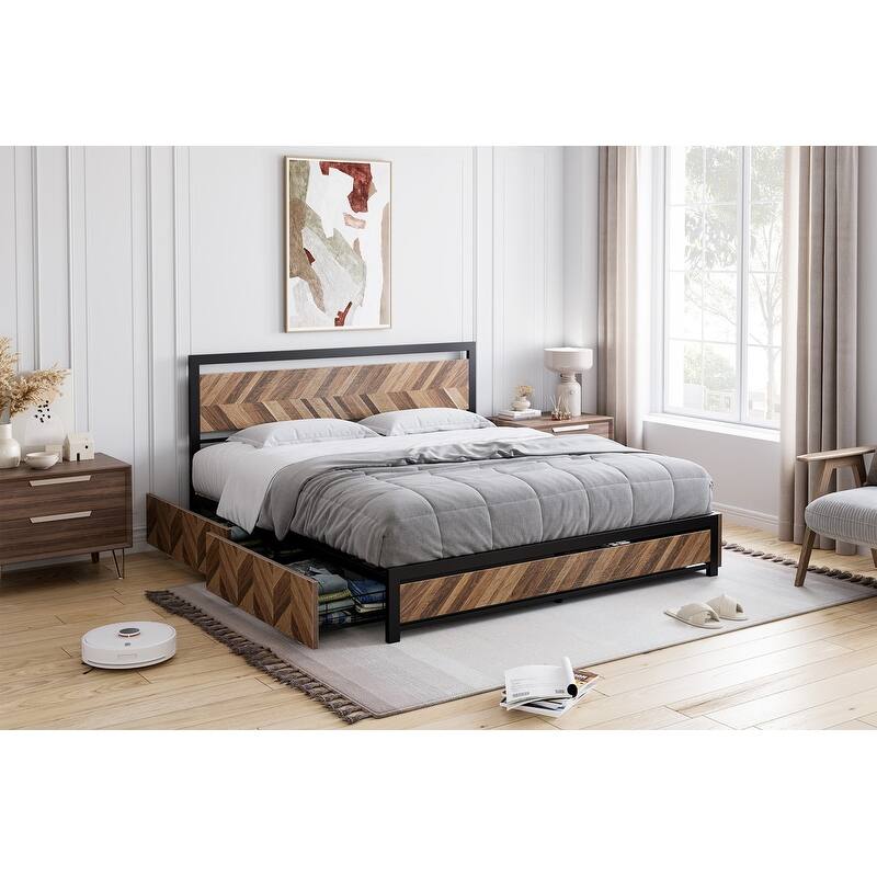 Steel-wood four-drawer bed