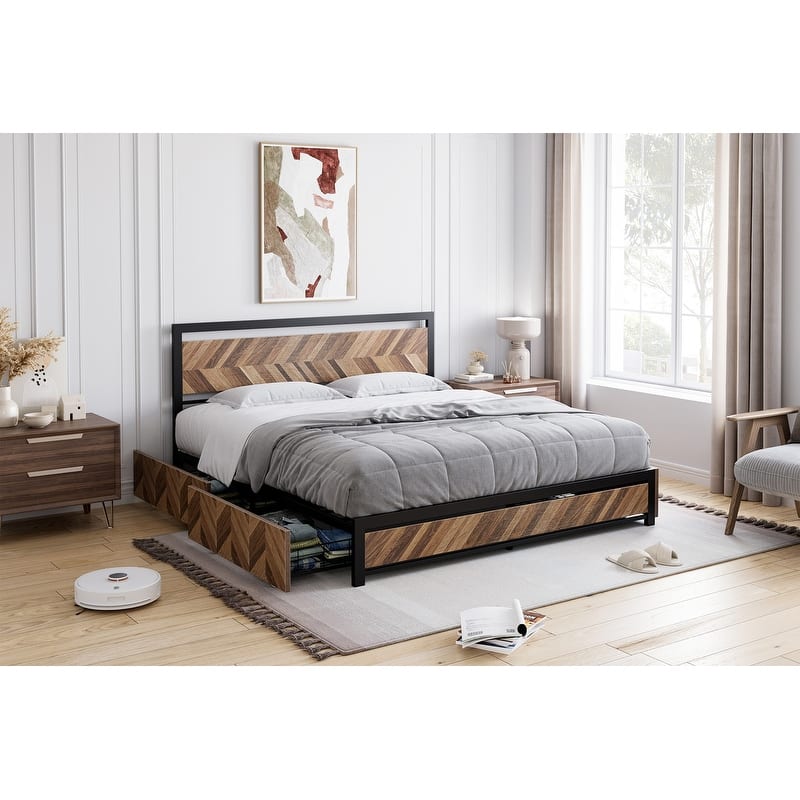 Steel-wood four-drawer bed