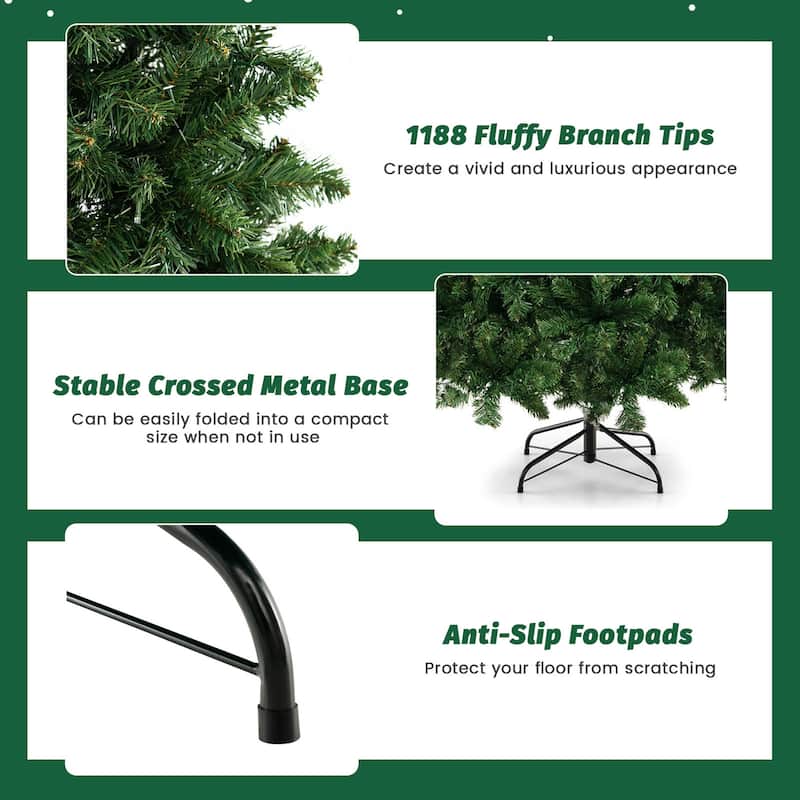 Gymax 6/7/8 FT Pre-Lit Artificial Christmas Tree Hinged Xmas Tree w/