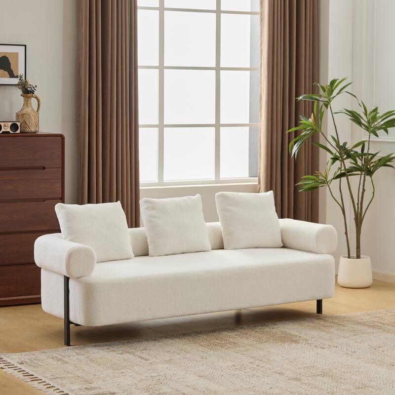 78" Modern 3-Seater Sofa Couch, Upholstered Sofa with Rolled Armrests & 3 Plush Pillows, Comfy Couch for Living Room, Bedroom - Beige