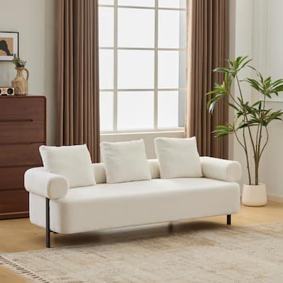 Christopher Knight Home - Leontius Boucle Sofa with Rolled Armrests and 3 Plush Pillows