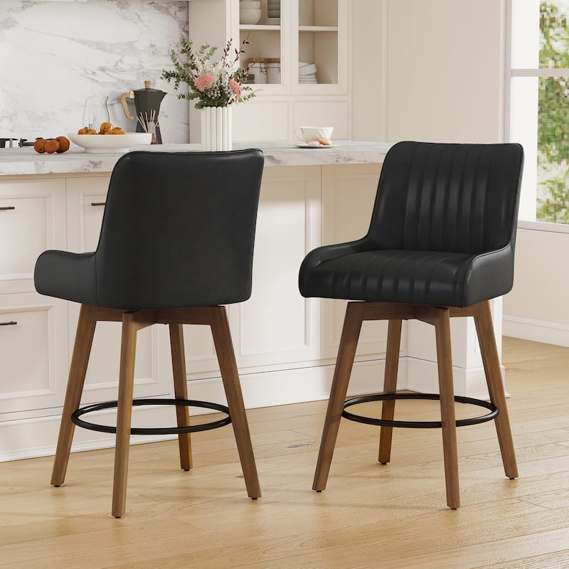 26" Upholstered Counter Height Swivel Bar Stool with Solid Wood Legs - 38.8"H x 20.5"W x 21.7"D