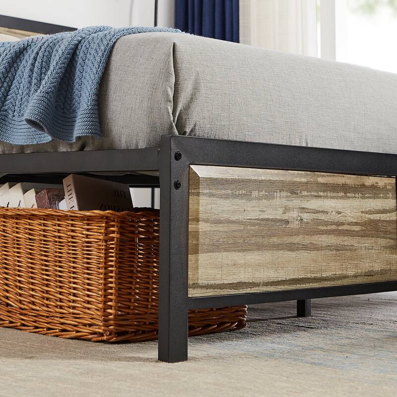 Javlergo Platform Bed Frame with Headboard No Box Spring Needed, Slate