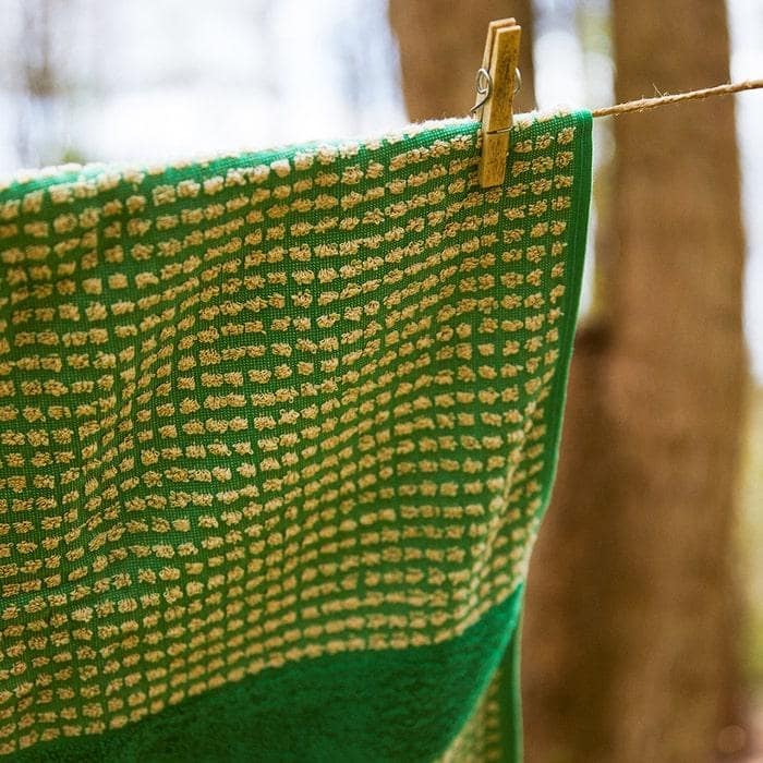 JUNA Check Towels, Green/Sand