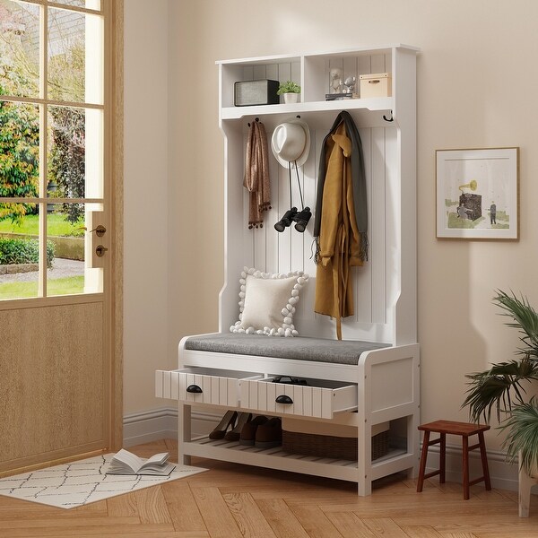 〆3/31 WHITE_WOOD_BENCH #5 Amazon.com: Merax Farmhouse Wood Hall Tree with 6 Hooks and Shoe
