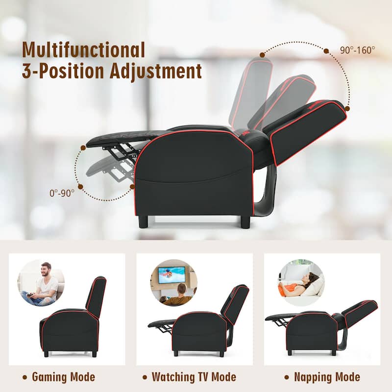Gymax Massage Gaming Recliner Chair Leather Single Sofa Home Theater - 24.5'' x 35'' x 43''