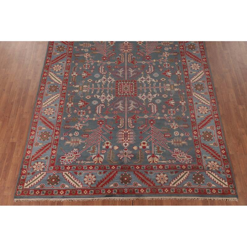 Oushak Area Rug Hand-Knotted Floral Wool Carpet - 8'0"x 9'10"