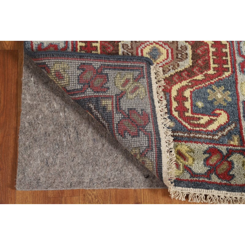 Hand Knotted Oriental 100% Wool Carpet Traditional Geometric Navy Blue & Blues Heriz (serapi) Runner Rug - 9' 10'' X 2' 6''