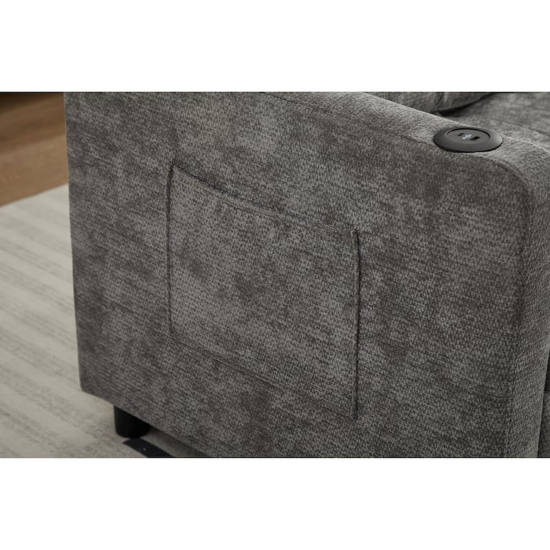 Pull-Out Sofa Bed Daybed, Lounge Chaise Loveseat with Adjustable Backrest, Convertible Sleeper Sofa with USB Charging