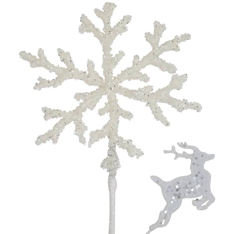 28.5" Glittered White Snowflake and Reindeer Christmas Spray