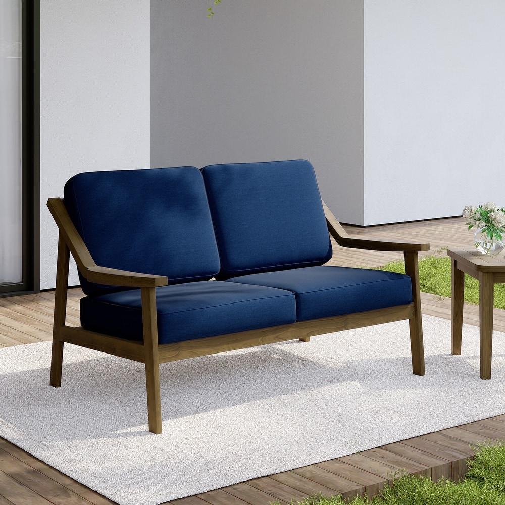 Outdoor Wood Teak Patio 2 Seater Loveseat with Cushion