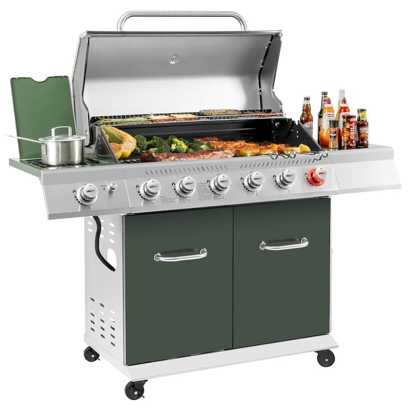 Royal Gourmet 6-Burner Cabinet Style Grill Gas Grill with Sear & Side Burner, 74000BTU, Olive Green