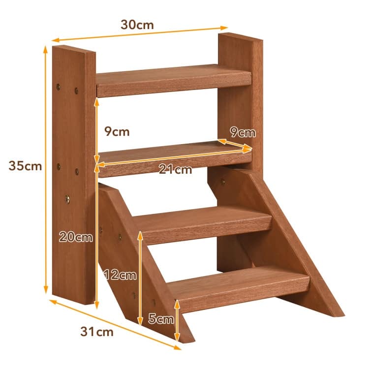 Natural Solid Wood 4-Tier Ladder Flower Stand for Indoor Outdoor - 12" x 12" x 14"