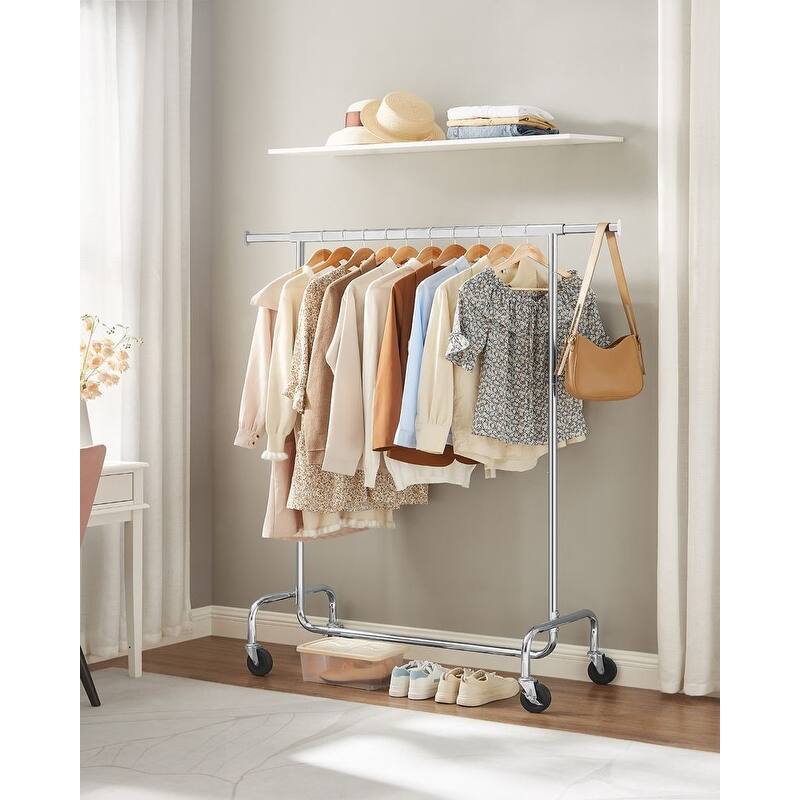 Rolling Clothes Rack with Sturdy Steel Tubes and Extra Load Capacity 2 Lockable Casters - 43.3" x 17.7" x 63"