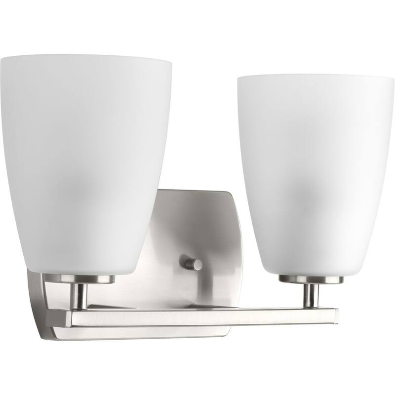 Leap Collection Two-Light Brushed Nickel Etched Glass Modern Bath Vanity Light - 8.375" x 13.875" x 6.125"
