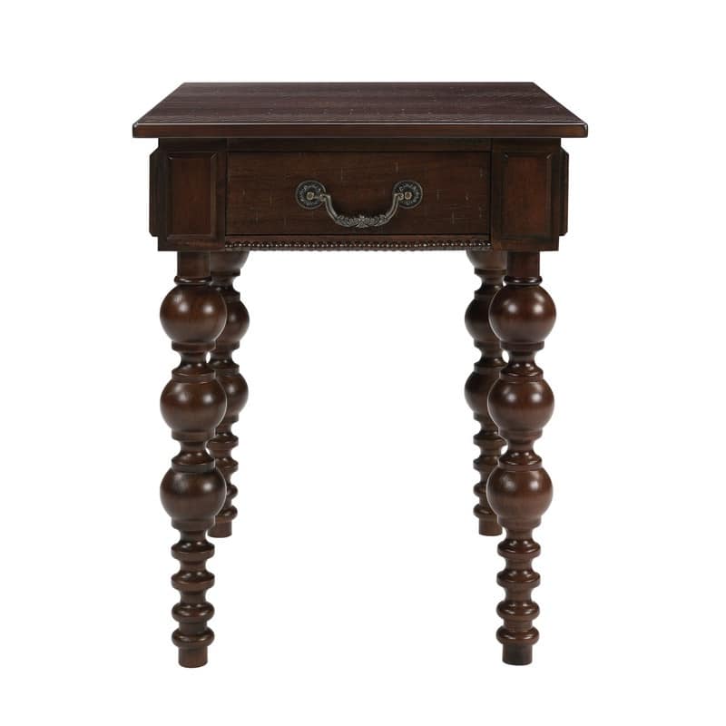 Retro 24" Solid Wood End Table with Drawer Easy Assembly Vintage Narrow Sofa Side Table for Living Room