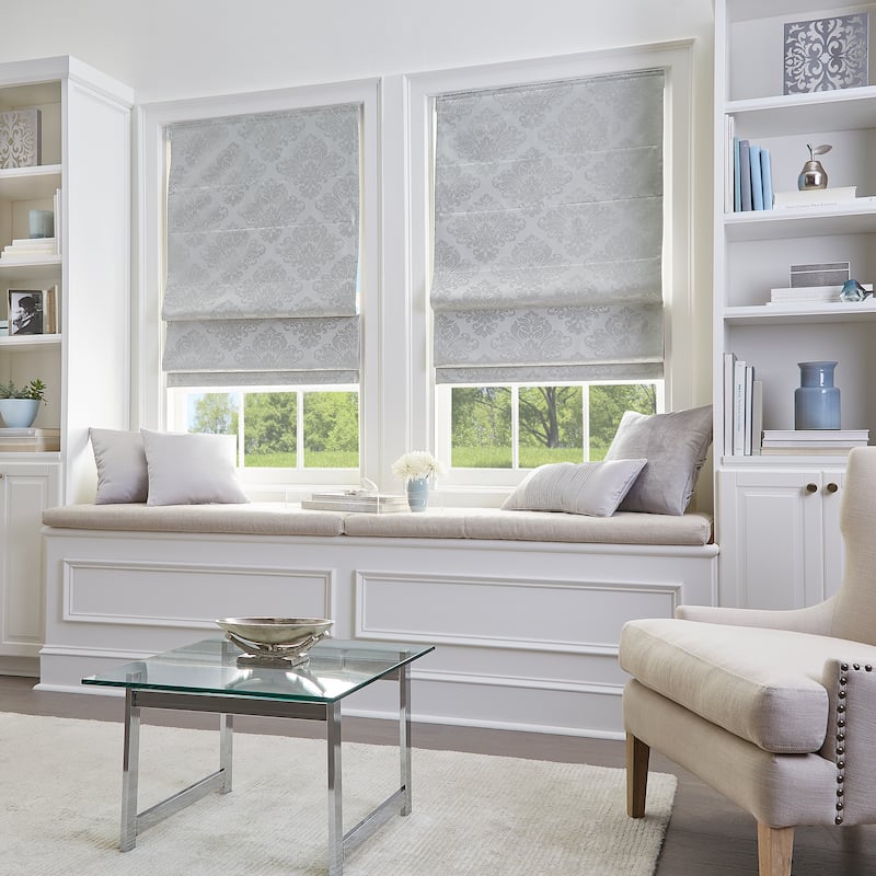 Damask Room Darkening Roman Shade - 23" w x 64" l - Silver